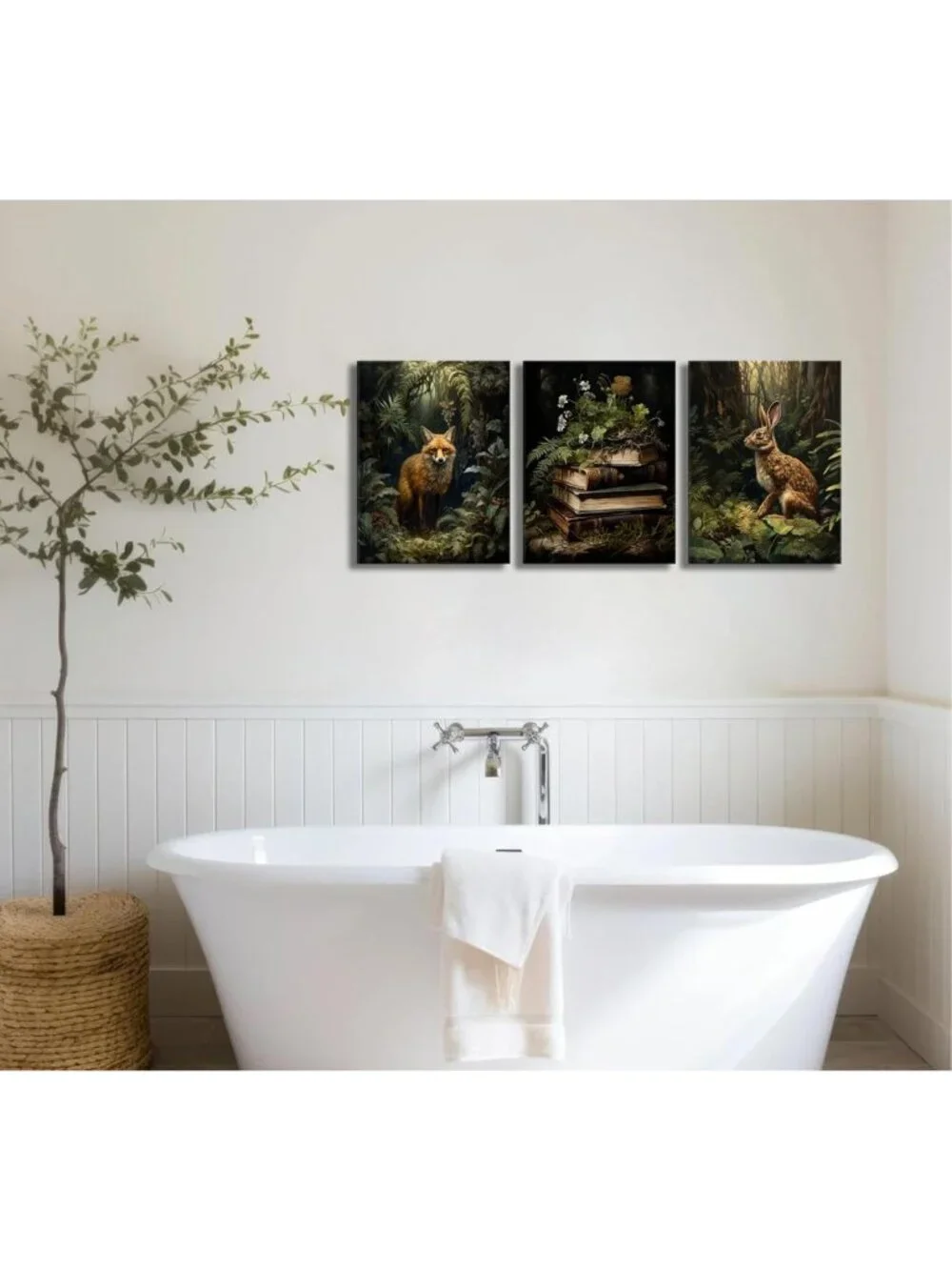 3-Piece Forest Animal Canvas Art Set | Woodland Fox & Rabbit Wall Decor 16x24
